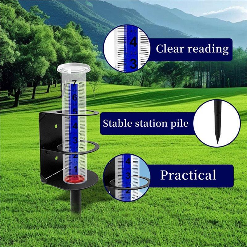 SHGO-For Yard Rain Gauge Outdoor, Accurate Water Rain Meter With Metal Rack Holder Large Font Tube