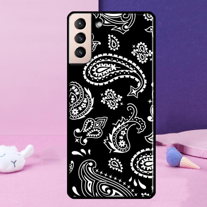 Black Bandana Paisley Phone Case For Samsung Galaxy S25 Ultra S24 Ultra S9 S10 S20 S21 S22 Plus S23 S24 FE Cover