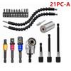 18-Piece Flexible Shaft Screwdriver Bit Extension Set (60, 100, 150mm) with Conversion Joint Rods.