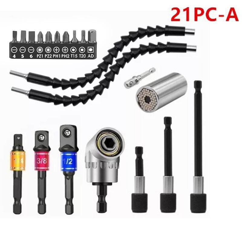 18-Piece Flexible Shaft Screwdriver Bit Extension Set (60, 100, 150mm) with Conversion Joint Rods.