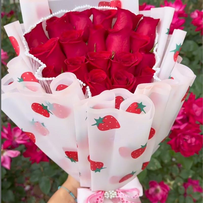 20pcs/Pack Waterproof Strawberry Printed Gift Wrapping Paper, Ideal For Diy Handicraft Gift, Suitable For Flower Wrapping