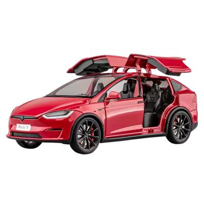 1:24 Méretű Öntött Fém Tesla Model X Luxus SUV Visszahúzható Autó Modell - X_Piros