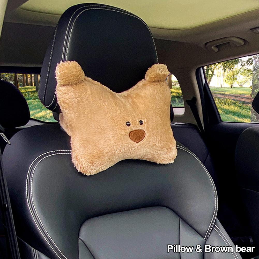 Cute Bear Animal Car Headrest Pillow Lovely Auto Seat Head Support Neck Protector Cushion Plush Automobiles Lumbar Rest Car Kits