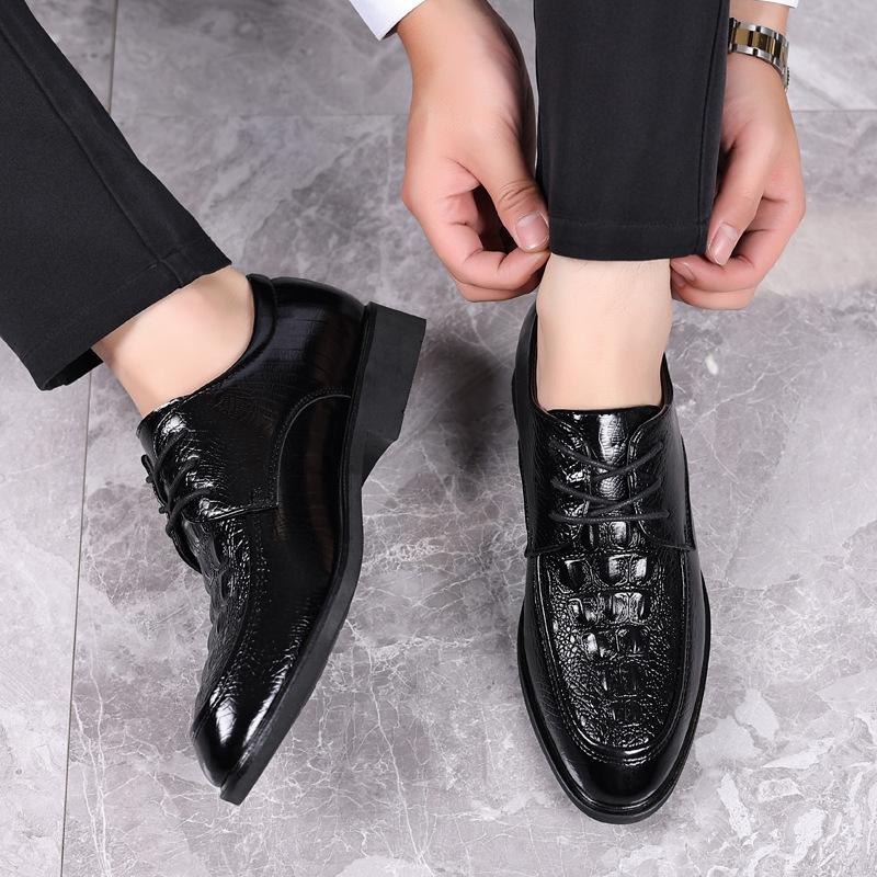 Crocodile Leather Shoes Men's Formal Wear Business Summer Breathable British Style Casual Inner Heightening Men's Groom Wedding Shoes