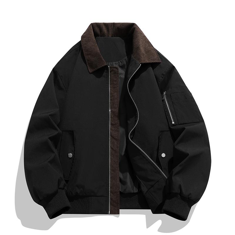 

Men s Corduroy Color-Blocked Lapel Jacket S чёрный