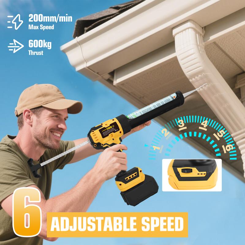 Electric Caulking Gun 10oz/300ml Cordless Silicone Sealant Glue Gun 6 Speeds Sealing Filling Tool For Dewalt 20V Battery Pin