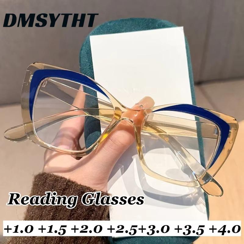 Fashion Cat Eye Large Frame Anti Blue Light Reading Glasses Men Women Retro Full Frame Color Blocked Decorative Presbyopia Eyeglasses