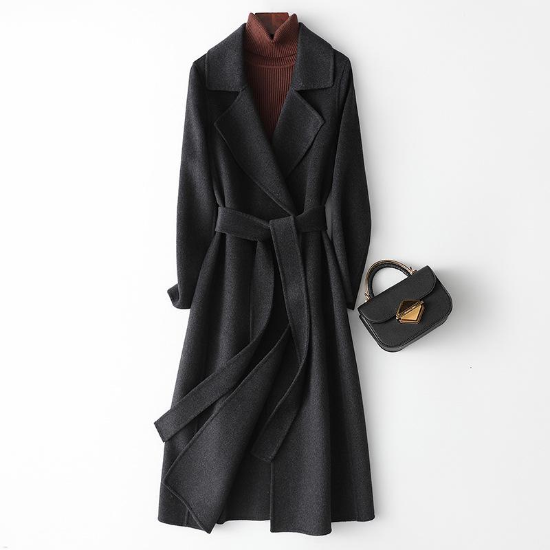 Autumn and Winter New Double-sided Woolen Cashmere Coat Women's Long Slim and Thin High-end Fashion Fashion Woolen Coat