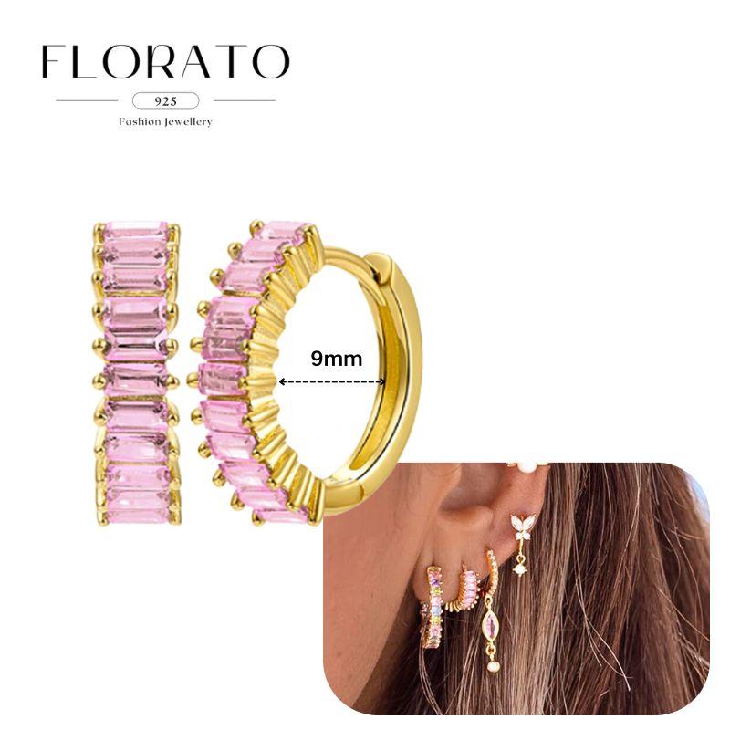 Luxurious Geometry 925 Silver Ear Needle Pink Series Zircon Pendant Hoop Earrings Sweet Fashion Wedding Jewelry Gifts