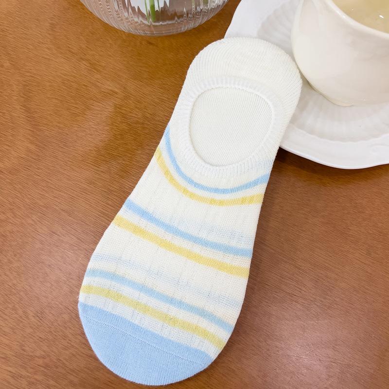 

Женские летние тонкие мультяшные милые цветные силиконовые нескользящие носки с пяткой, предотвращающей соскальзывание 1 pair синий/жёлтый