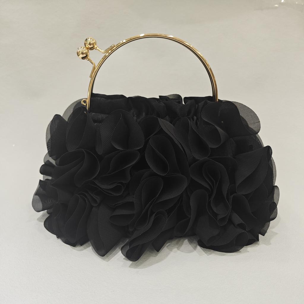 Flower Satin Evening Clutch Bag Designer Women's Red/White Bridal Fashion Floral Wedding Party Purses Small Shoulder Handbag
