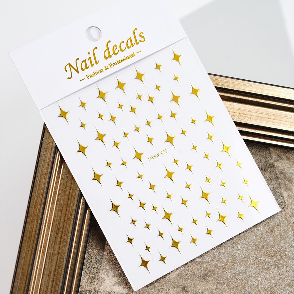 Black White Star 3D Nail Art Sticker Y2K Pentagram Self-Adhesive Decals Laser Shiny Glitters Starlight Manicure Ornaments Slider
