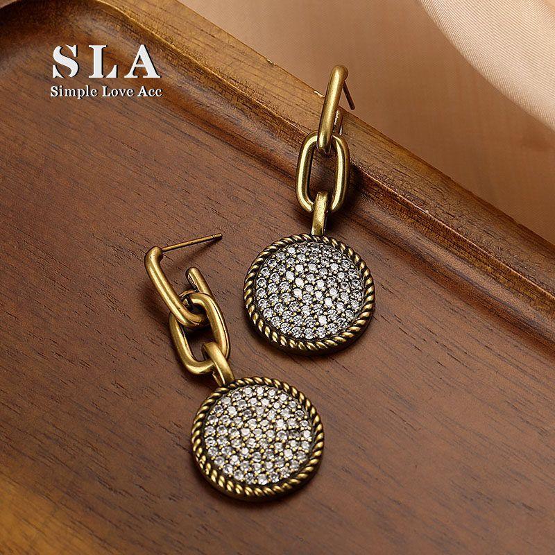 

AA Fashion Inlaid Earrings Female Retro Court Zircon Round Full Diamond Earrings (Silver Needle)
