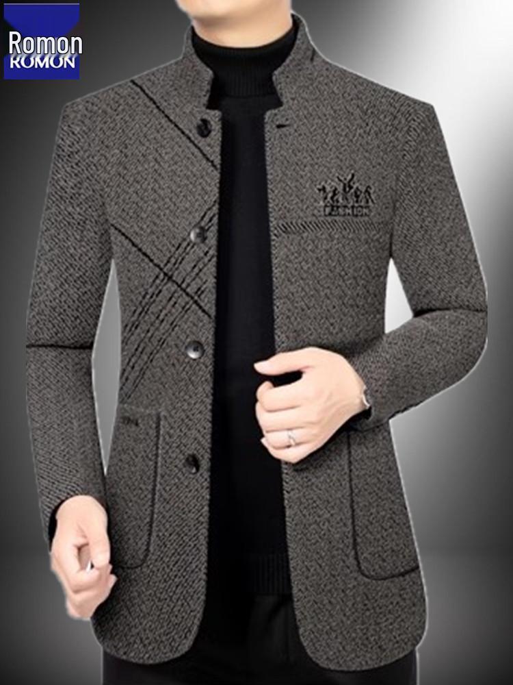 LOMON Men's Wool Jacket: Business Casual Autumn Outerwear for Middle-aged & Young, Plus Size, High-end Dad's Style.