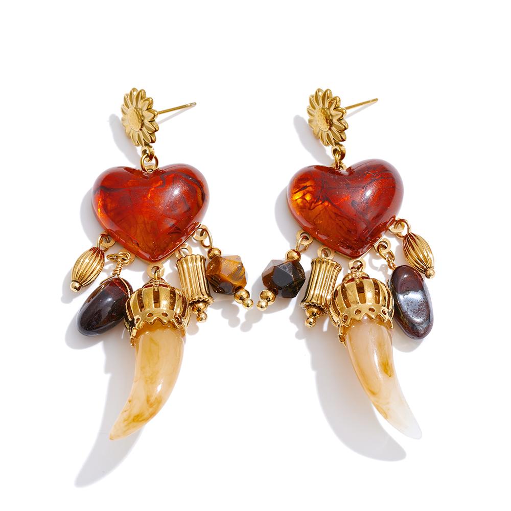

Yhpup Hot Style Resin Heart Horn Drop Charm Handmade Earrings Waterproof Stainless Steel Fashion Vintage Trend Jewelry Recommend