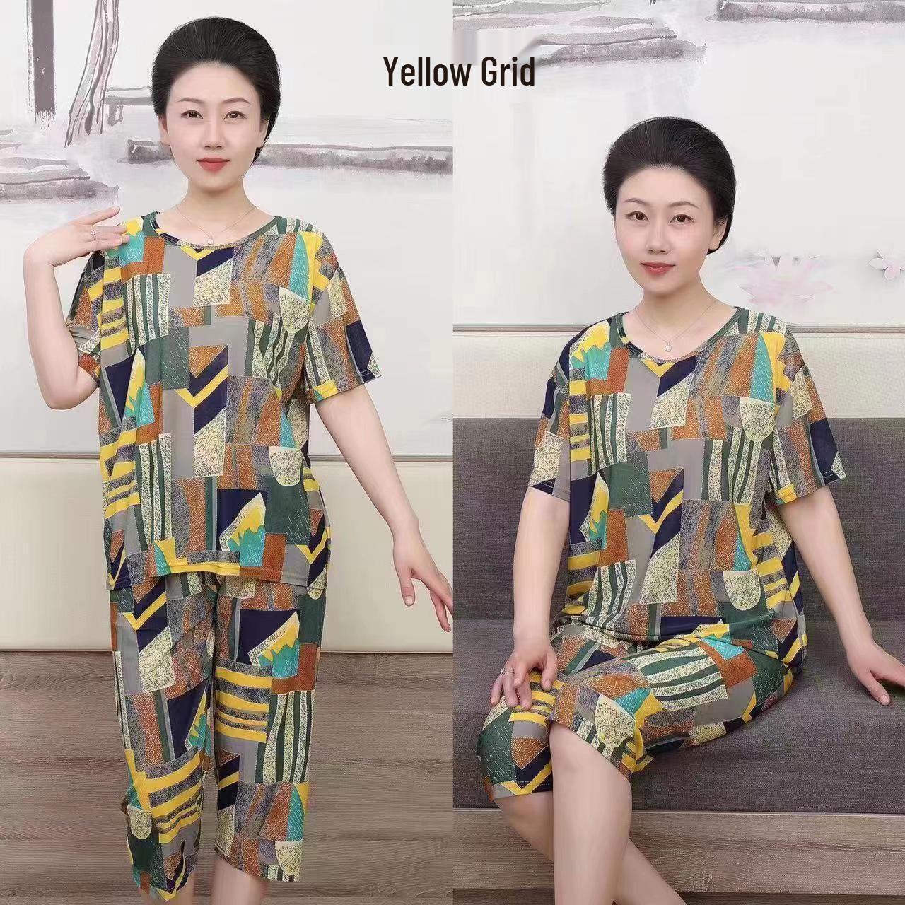 

Ice Silk Summer Set for Middle-Aged & Elderly Women - Short-Sleeve Casual Homewear Pajamas 2XL [85-110 lbs]