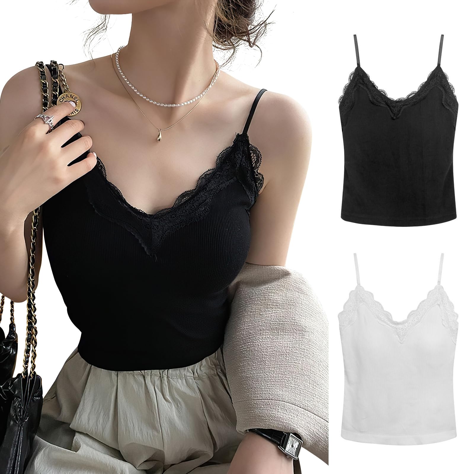 

PALAME Camisole with Cups off your creates a flattering bust and fits Lace Tank Slimming Highly Adjustable Shoulder Loungewear Number Black Women s