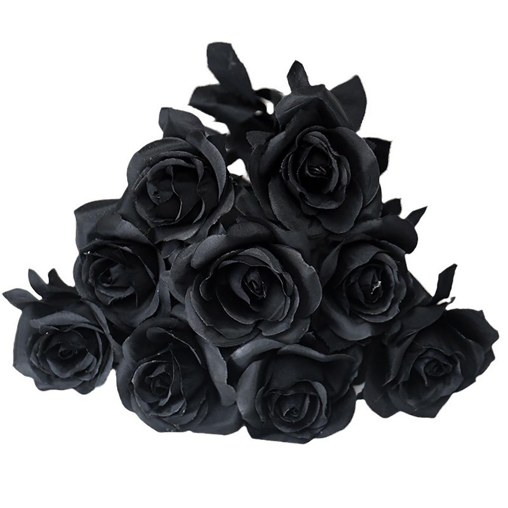 3/5PCS Artificial Pure Black Rose Halloween Ghost Festival Horror Gothic Style Bouquet Decoration Garden Room Decor