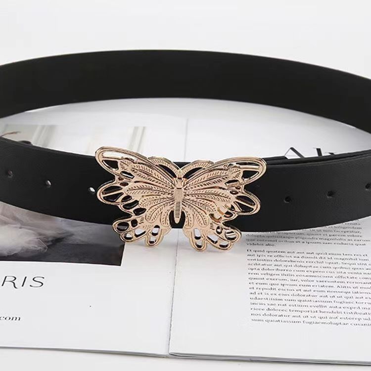 Silver Big Butterfly Decorative Belt Hot Girl Millennial Punk Metal Buckle Adjustable Butterfly Belt