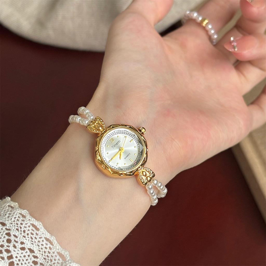Timetti Pearl Fine Bracelet Retro Niche Light Luxury Exquisite Women'S Fashion Small Fragrant Quartz Watch