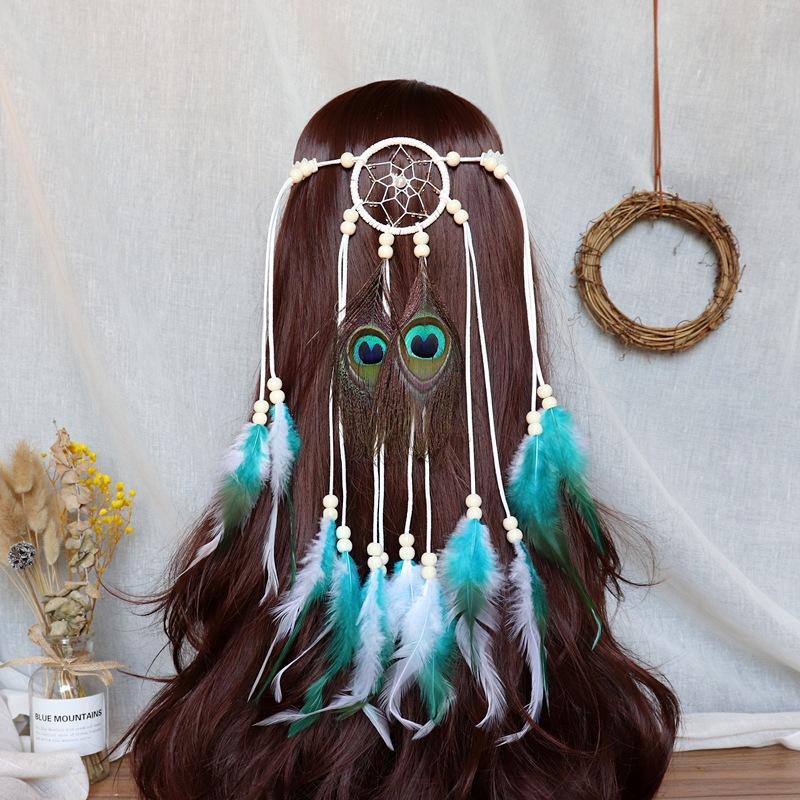 Bohemian Long Fringed Feather Headband Women's Retro Dream Catcher Headgear Travel Vacation Hairline