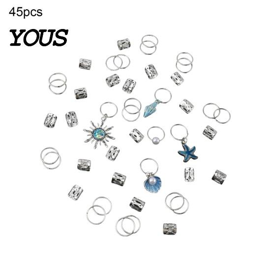 Layered Dreadlocks Beads 45Pcs Dreadlock Hair Accessories, Open Design Easy to Wear Braided Party Jewelry Rings with Marine Elements