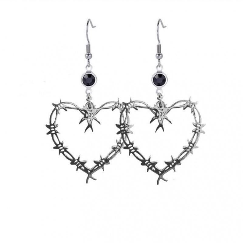 Gothic Barbed Rose Heart Metal Earrings