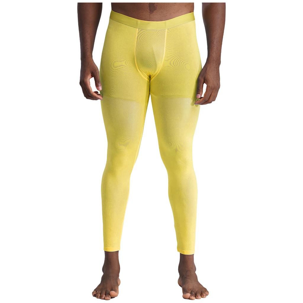 Mens Silky Yoga Fitness Leggings Elastic Waistband Bulge Pouch Seamless Tights Pants