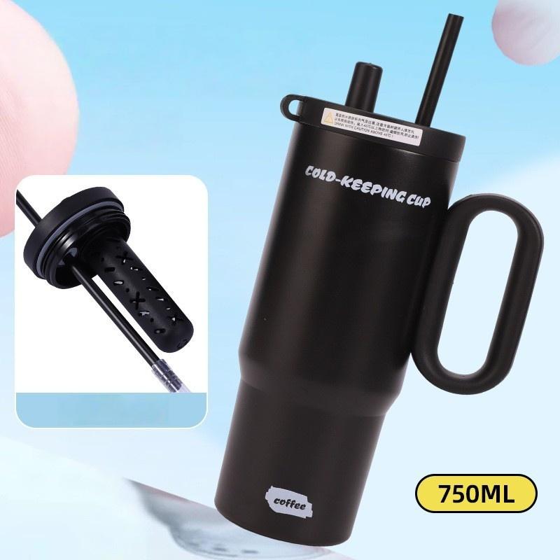 1Pcs 750Ml Large Capacity Coffee Cup Portable Water Cup With Straw 316 Stainless Steel Insulated Cup Cold & Retention