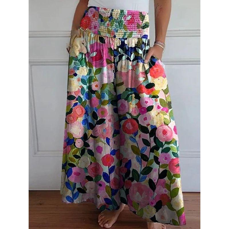 

European and American New Products Are Embarrassing Women clothes Fashion Casual Wide-Leg Elastic Waist Bandwidth Pants Multicolored S