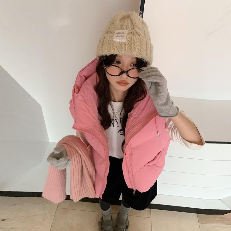 Women's Puff Cotton Vest Autumn and Winter Short Hooded Down Cotton Vest Thickened Loose Outer Vest Women's Vest