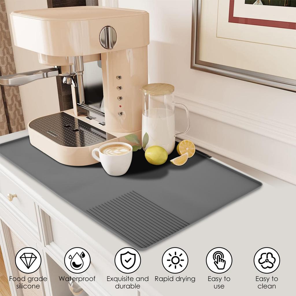 Silicone Coffee Mat Compartmental Design Coffee Bar Mat Waterproof Coffee Counter Mat with Raised Edges Reusable Coffee Maker