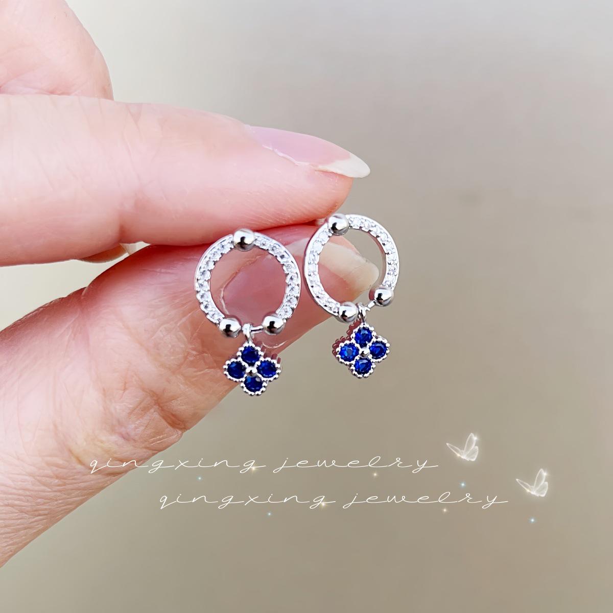 

Серьги-пусеты «Сапфировый цветок»: Мини-дизайн из стерлингового серебра 925 пробы с полым узором для женщин королевский синий