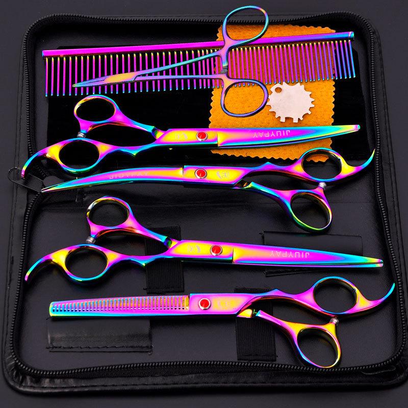 Pet Grooming Curved Scissors Set, Large 7.0 Inch, Colorful Beauty Scissors