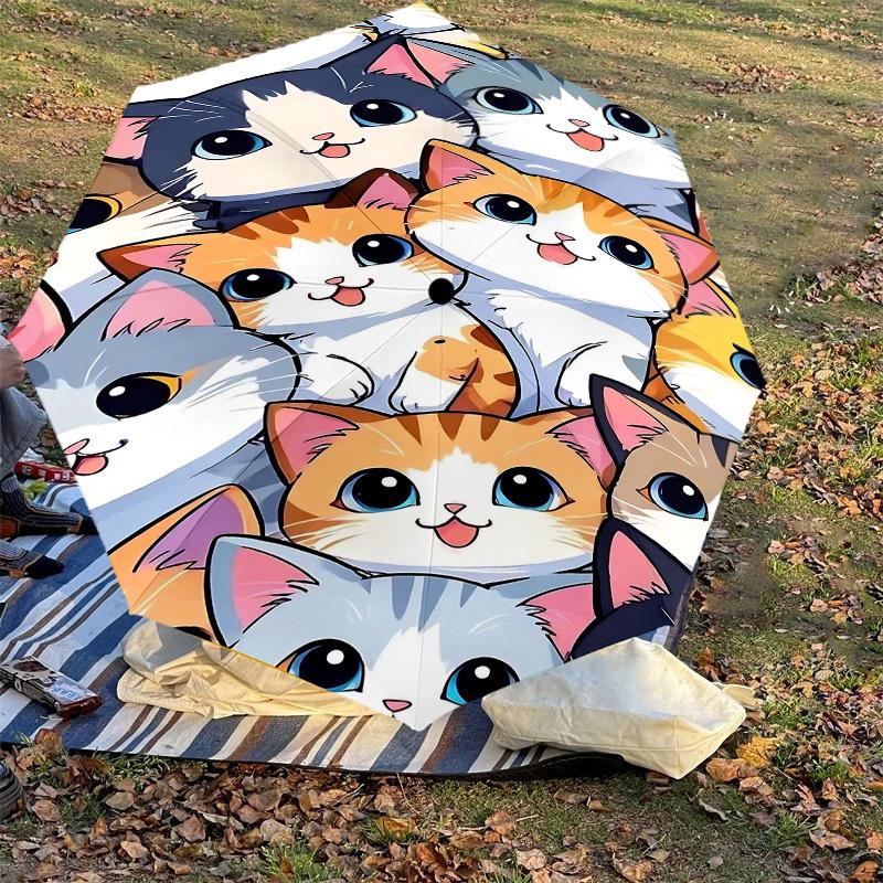 1PC Cat Wallpaper Automatic Open/Close Umbrella Compact Folding Umbrella with 8-Rib Shaft Lightweight Esign, Fashion Lovers1258A