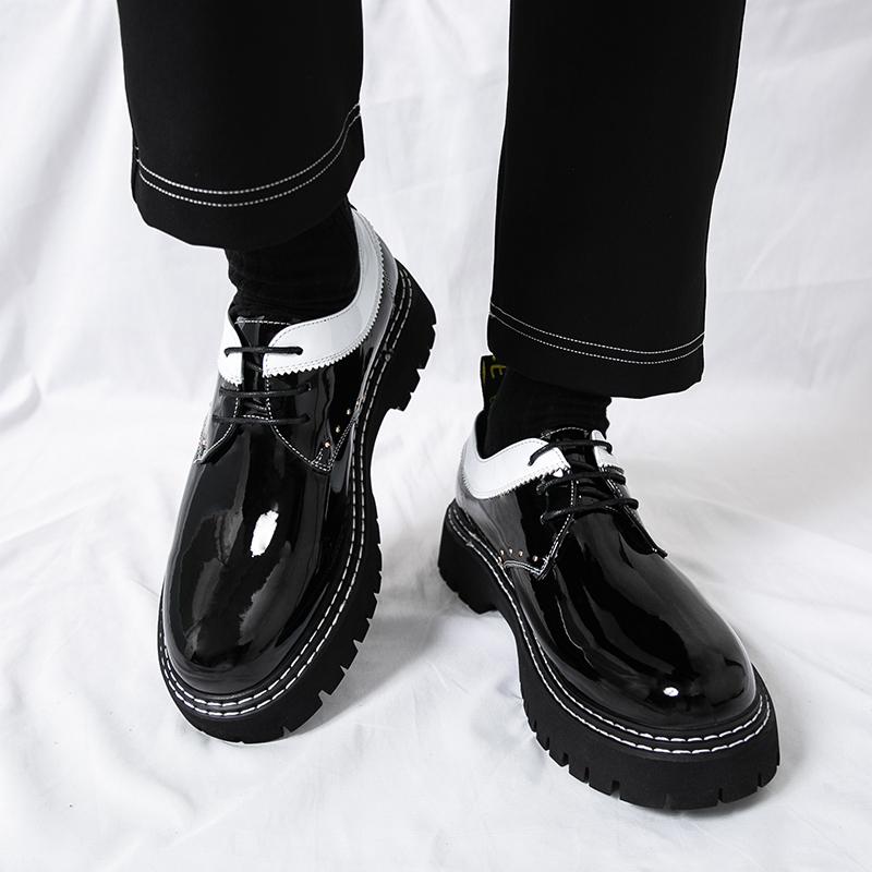 Fashion Casual Thick Soled Leather Shoes Trendy Men's Styles Fashion Daily Party Outdoor Street Walking Black Shoes DRESS New