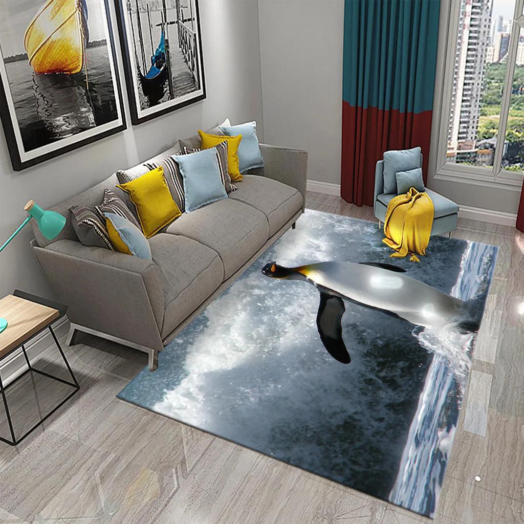 3D Cartoon Penguin Carpet Cute Animal Big Rug for Living Room Bedroom Comfortable Decor Floor Mat Area Rug Bathroom Non-slip Rug