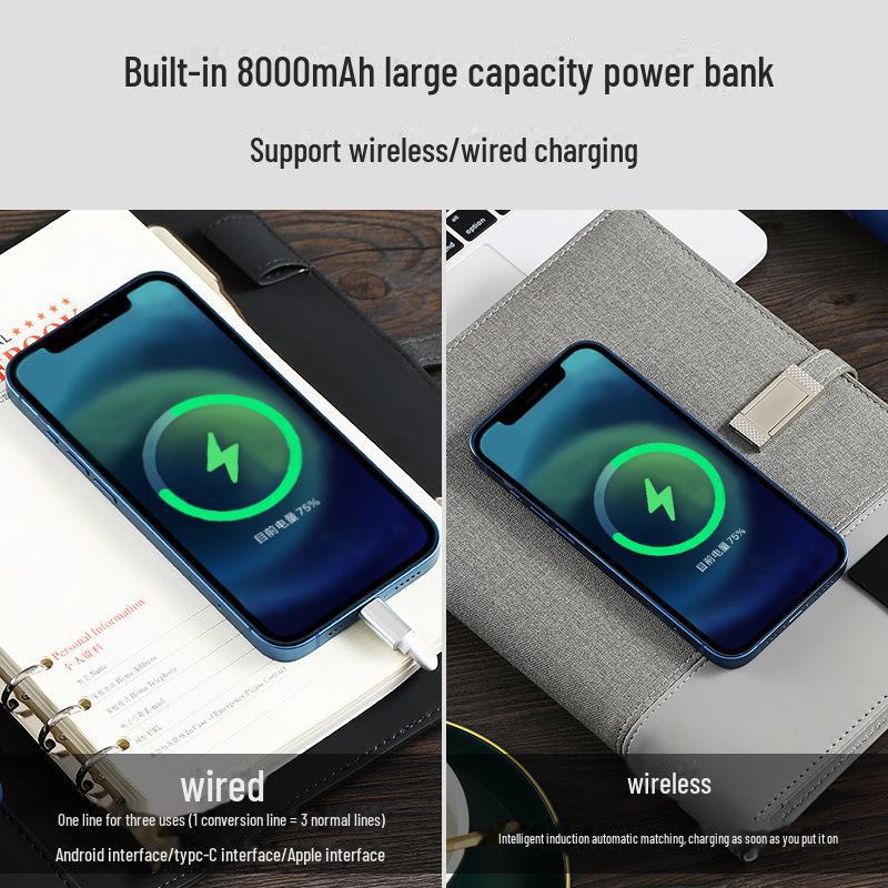 A5 Multi-Function Business Notebook with USB Charging & Luminous Logo USB Drive