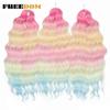 FREEDOM Synthetische Flecht-Haarverlängerungen Tief Gewellt 24 Zoll Lang Lockige Braids Haare Ombre Braun Regenbogen Twist Häkel-Haar