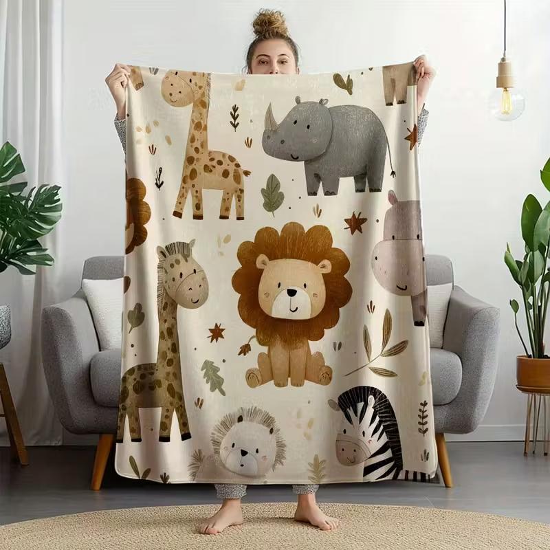 VIKAMA Милое животное джунглей Детское одеяло, Мягкий фланелевый плед для гостиной и спальни, Украшение для детской комнаты 75X95CM