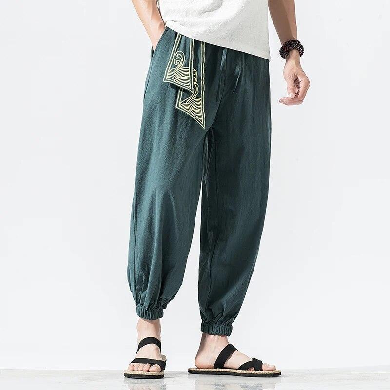 Men's Spring and Autumn Plus Size Sweat Pants Vintage Embroidered Casual Trousers