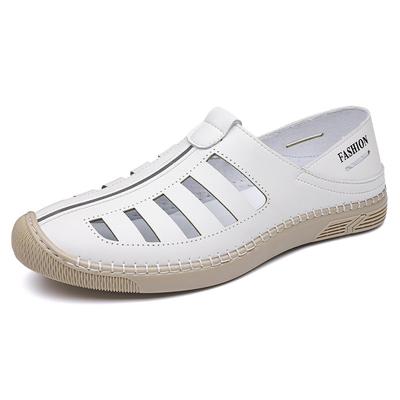 Fashion 2025 Summer Breathable Hallow Sandals for Men Fashion Casual Solid Color Leather Shoes Male New Designer Driving Shoes Man