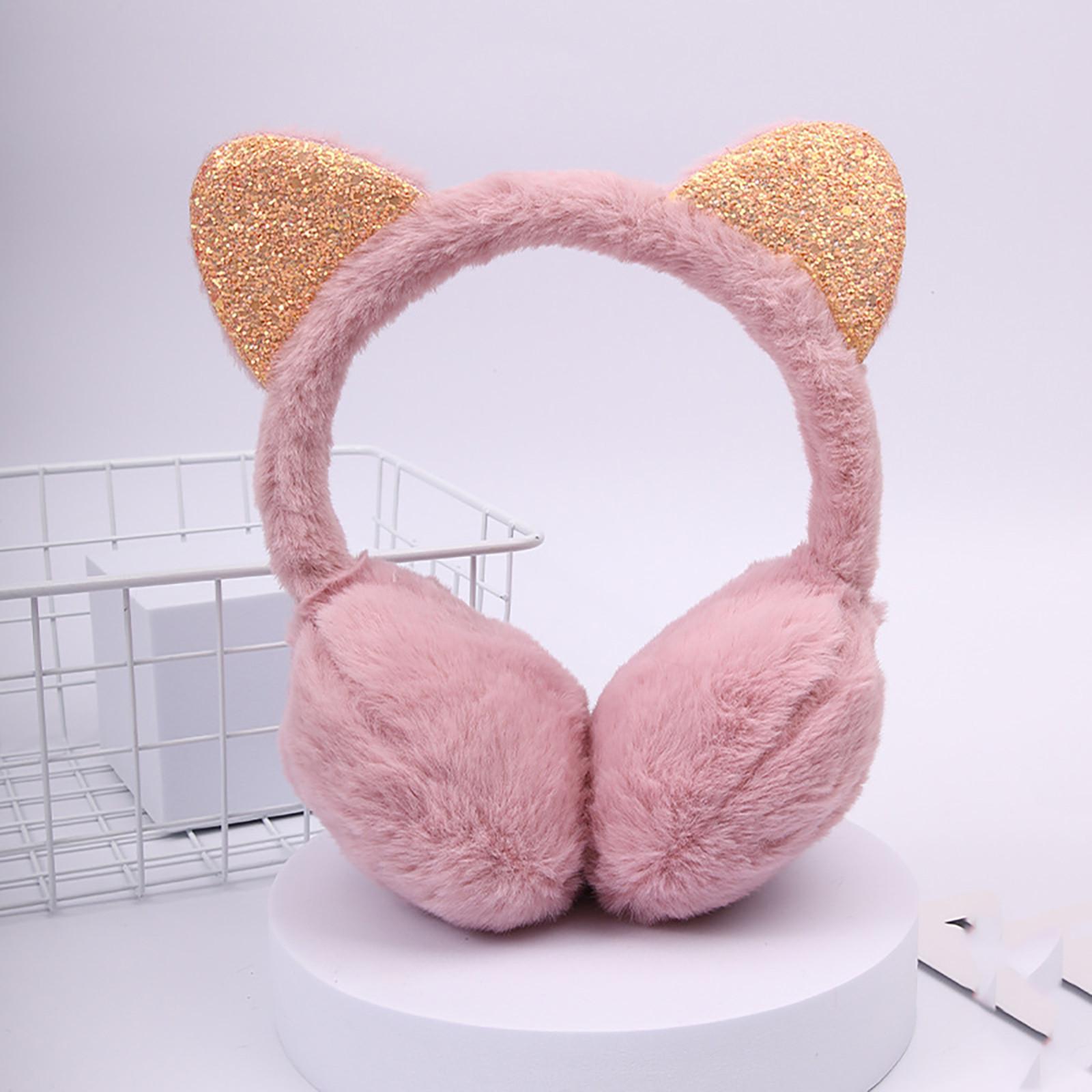 

Зимние блестящие теплые наушники с кошачьими ушками, утолщенные, с теплыми наушниками для взрослых One Size розовый