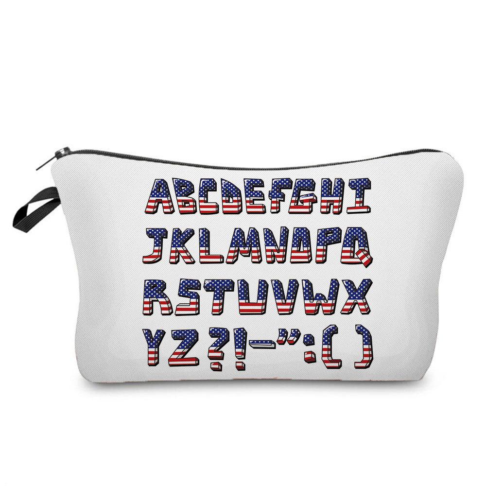 Women Cartoon English Alphabet Print Cosmetic Bag Toiletries Organize Travel Storage Case 6707 KTB