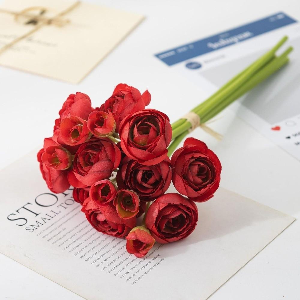 Fashion 28cm Length Artificial Camellia Bouquet Lotus Silk Flower Bouquet Handmade Craft Fake Artificial Flowers Home Decoration красный