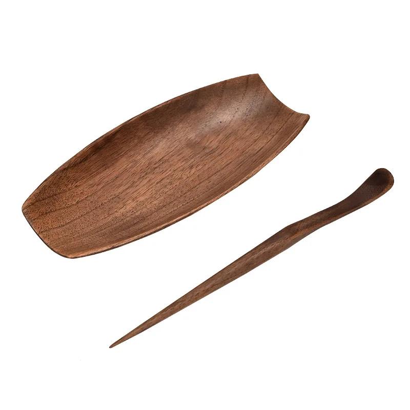 Teelöffel Zweiteiliges Set Teelöffel Teeschaufel Schwarznuss Massivholz Teeständer Sechs Teile Teegeschirr Teezeremonie Utensilien