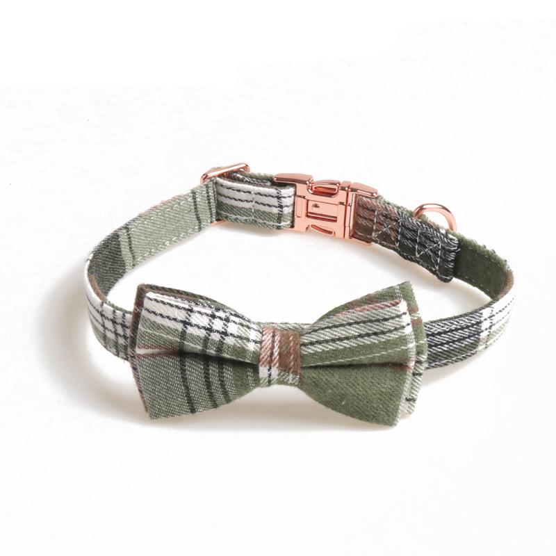 New Pet Dog Collar British Plaid Retro Rose Gold Bow Full Metal Collar  Dog Accessories Chihuahua Dog Y Harness
