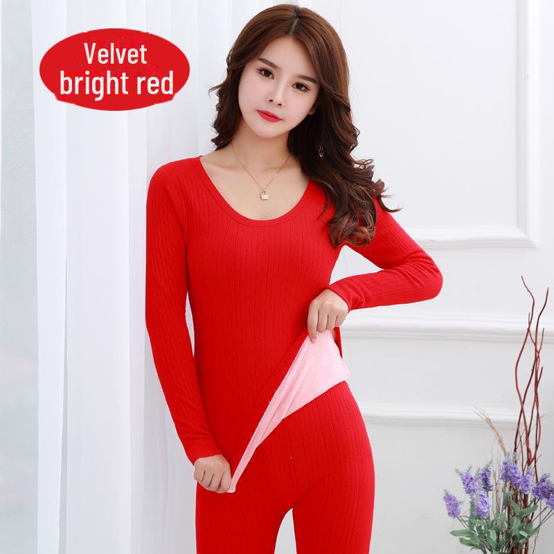 

Термокомплект из утолщенного бархата с круглым вырезом - теплое осенне-зимнее нижнее белье 8017 One Size