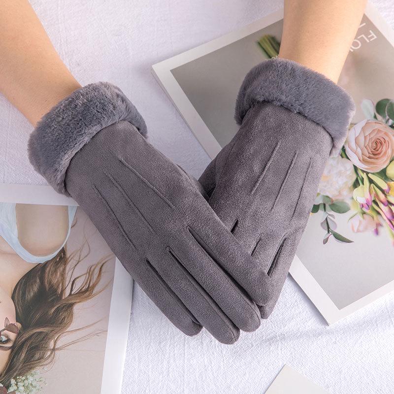 Women's Autumn Winter Touchscreen Suede Gloves, Velvet-Lined and Thickened for Warmth, Perfect for Cycling