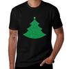 Printed Image Of Sparkling Glitter Xmas Tree On Green Background Tshirt Basic Solid Tee For Daily Use